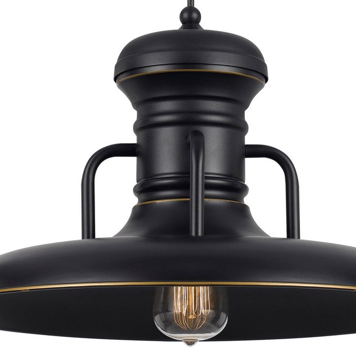 Industrial Style Round Shaped Metal Pendant Lighting with Canopy, Black