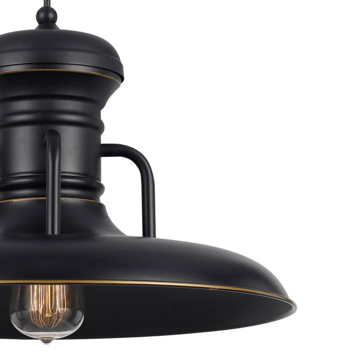 Industrial Style Round Shaped Metal Pendant Lighting with Canopy, Black