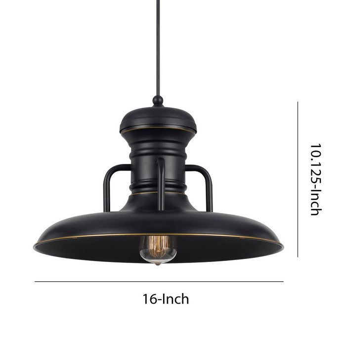 Industrial Style Round Shaped Metal Pendant Lighting with Canopy, Black