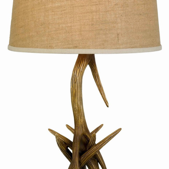 Textured Fabric Shade Table Lamp with Antler Design Base, Beige and Brown