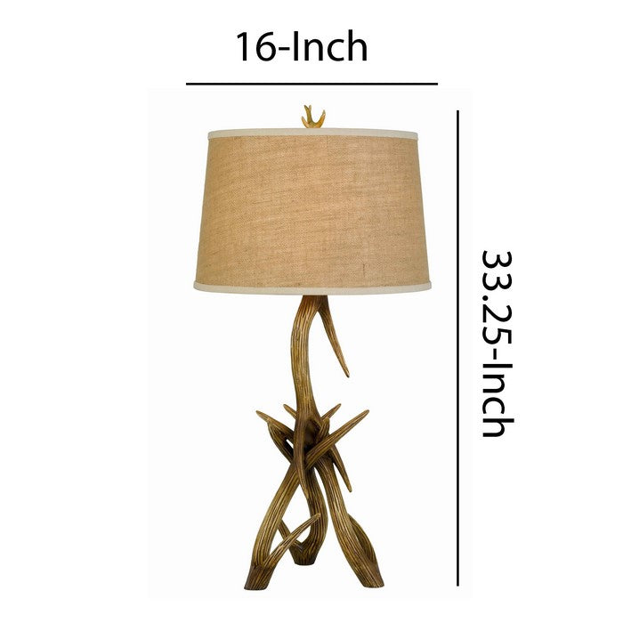 Textured Fabric Shade Table Lamp with Antler Design Base, Beige and Brown