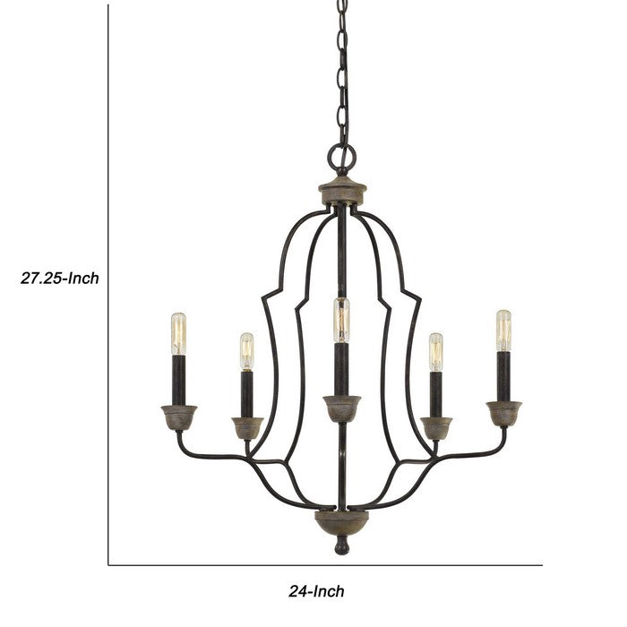 Sculpted Metal Frame Chandelier with Candelabra Base Sockets, Black