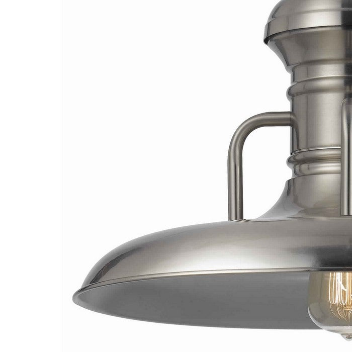 Metal Round Shade Pendant with Canopy and Hardwired Switch, Silver