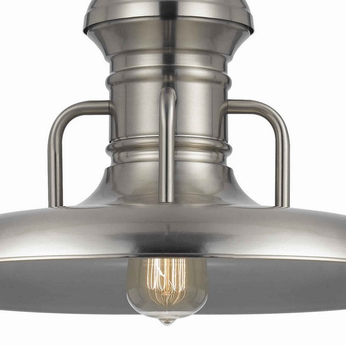 Metal Round Shade Pendant with Canopy and Hardwired Switch, Silver
