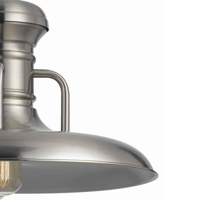Metal Round Shade Pendant with Canopy and Hardwired Switch, Silver