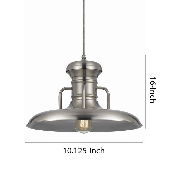 Metal Round Shade Pendant with Canopy and Hardwired Switch, Silver