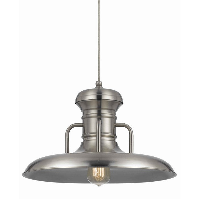 Metal Round Shade Pendant with Canopy and Hardwired Switch, Silver