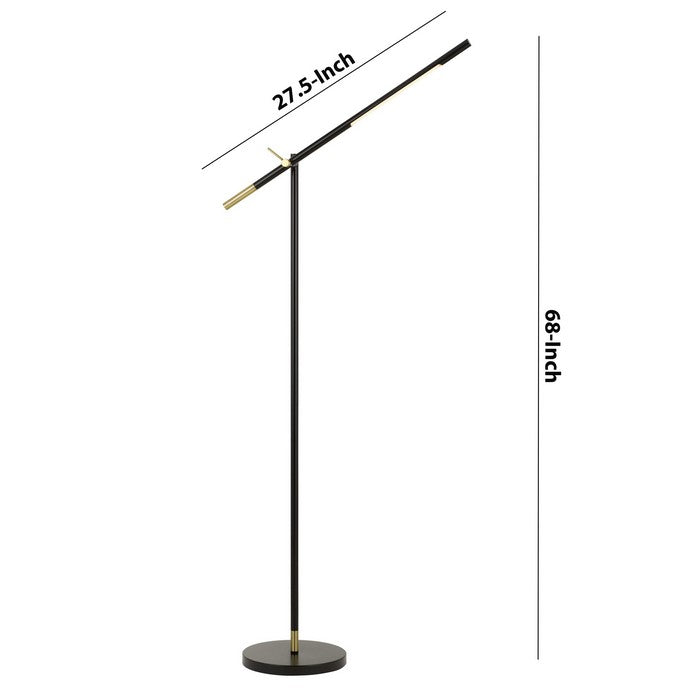10 Watt Adjustable Metal Frame Floor Lamp, Black and Brass