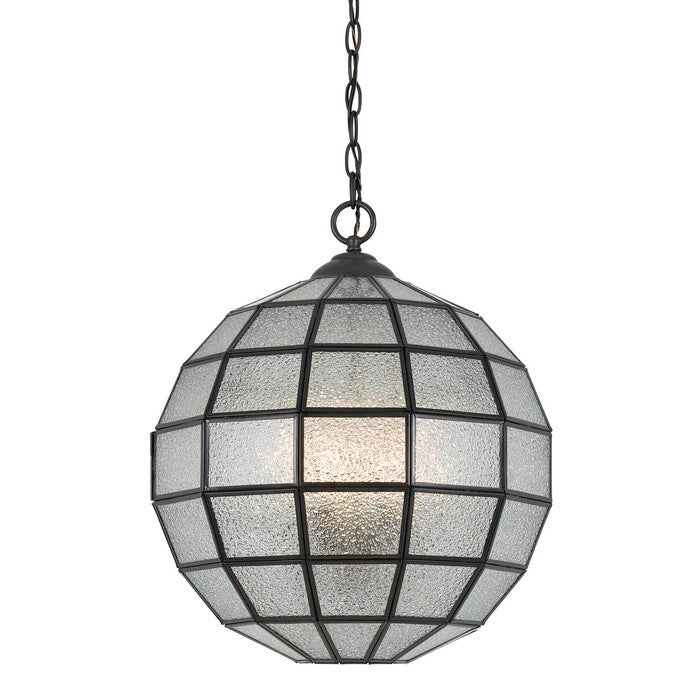 60 X 3 Watt Metal Frame Pendant with Glass Inserts, Black and Clear