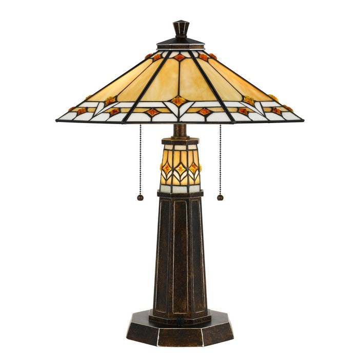 60 X 2 Watt Tiffany Shade Polyresin Table Lamp, Dark Bronze