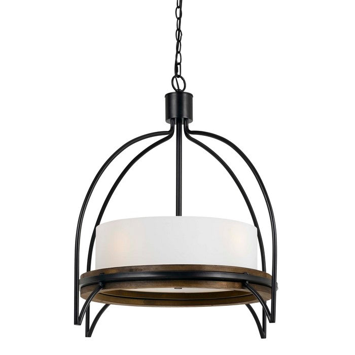 60 X 4 Watt Wood and Metal Chandelier with Fabric Shade, White and Black