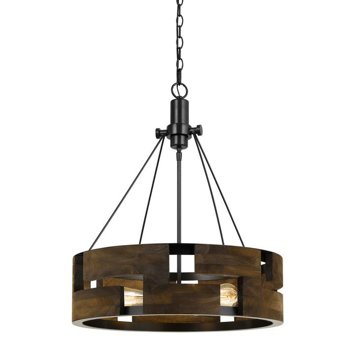 60 X 3 Watt Wood and Metal Frame Round Chandelier, Brown and Black