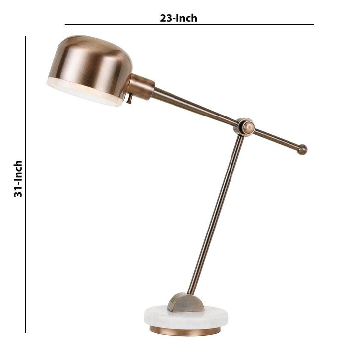 60W Contemporary Metal Desk Lamp with Round Shade and Marble Base, Copper