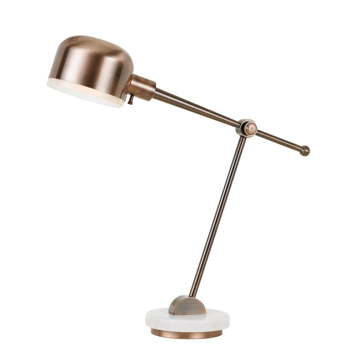 60W Contemporary Metal Desk Lamp with Round Shade and Marble Base, Copper