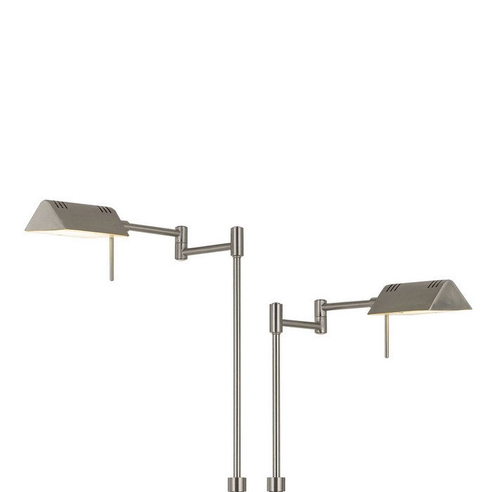 2 Swing Arm Heads Metal Floor Lamp with Tubular Stand and Round Base,Chrome