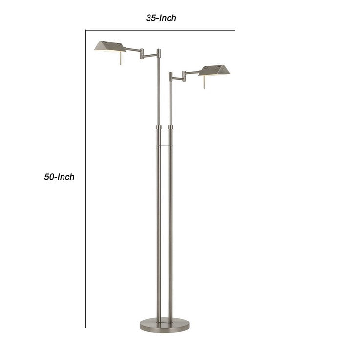 2 Swing Arm Heads Metal Floor Lamp with Tubular Stand and Round Base,Chrome
