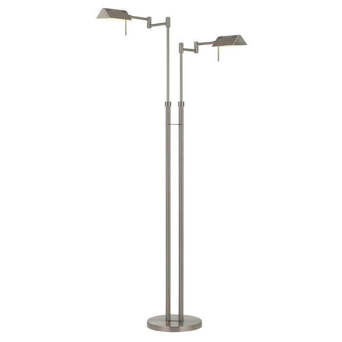2 Swing Arm Heads Metal Floor Lamp with Tubular Stand and Round Base,Chrome