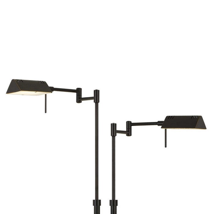 2 Light LED Metal Floor Lamp with Swing Arm and adjustable Height, Black
