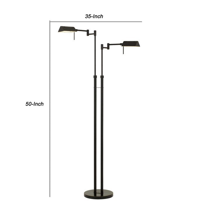 2 Light LED Metal Floor Lamp with Swing Arm and adjustable Height, Black