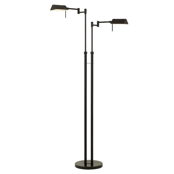 2 Light LED Metal Floor Lamp with Swing Arm and adjustable Height, Black