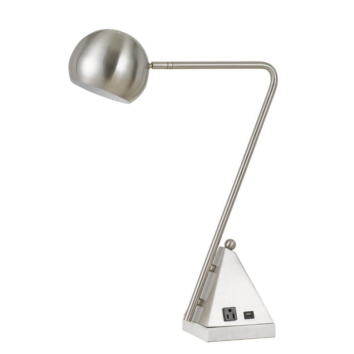 Marble Base 60W Metal Desk Lamp with 1 Electrical and 1 USB Outlet, Silver
