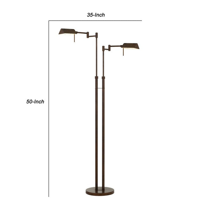 2 Light LED Metal Floor Lamp with Swing Arm and adjustable Height, Bronze