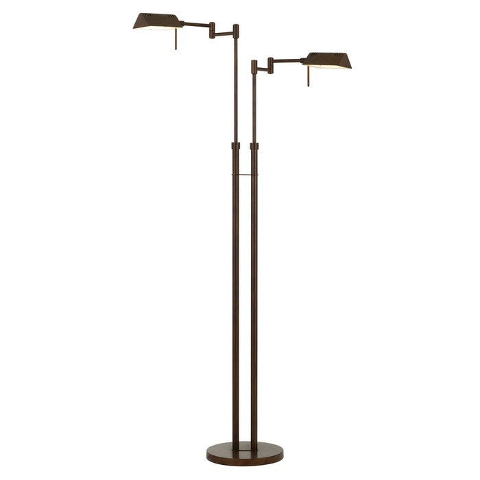 2 Light LED Metal Floor Lamp with Swing Arm and adjustable Height, Bronze