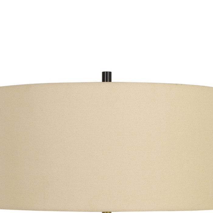 Metal Body Table Lamp with Wooden base and Fabric Drum Shade, Beige