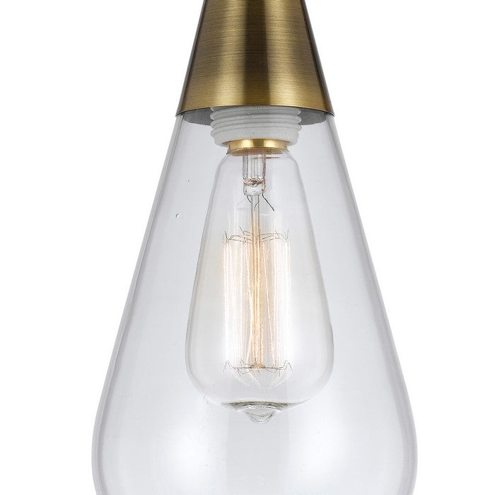 Conical Shaped Glass Pendant Lighting with Canopy and Brass Accent, Clear