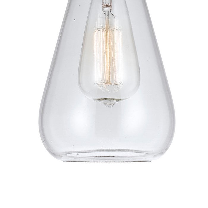 Conical Shaped Glass Pendant Lighting with Canopy and Brass Accent, Clear