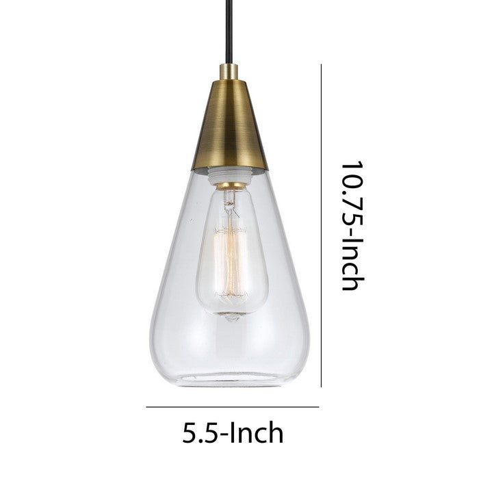 Conical Shaped Glass Pendant Lighting with Canopy and Brass Accent, Clear