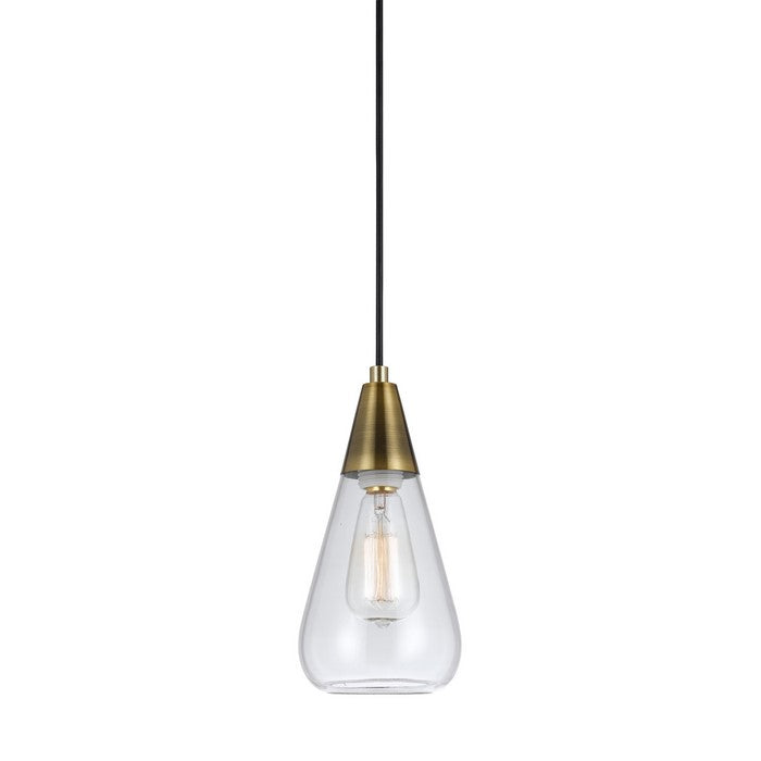 Conical Shaped Glass Pendant Lighting with Canopy and Brass Accent, Clear
