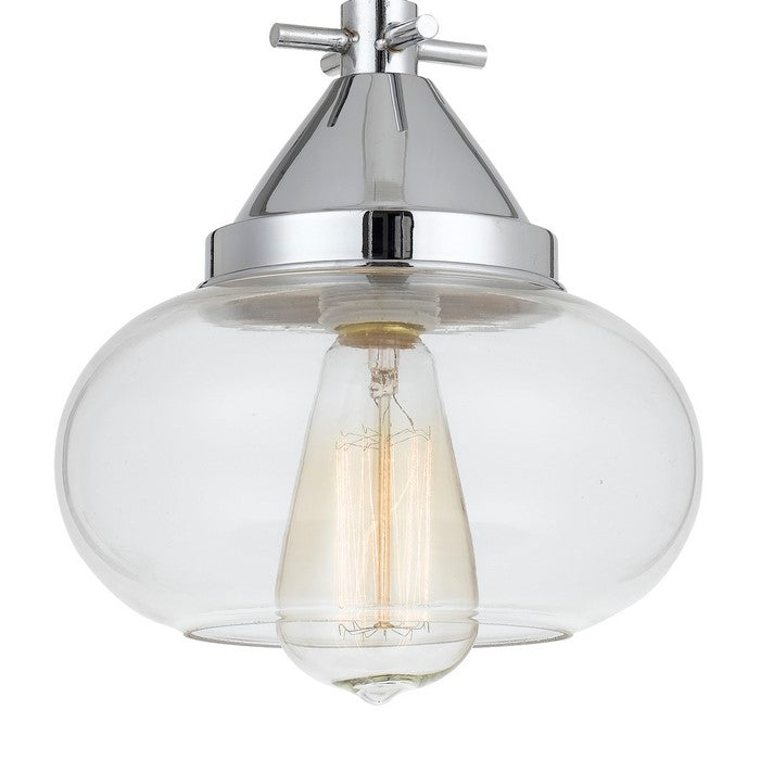 Round Glass Shade Pendant Lighting with Chain Design Cord, Silver and Clear