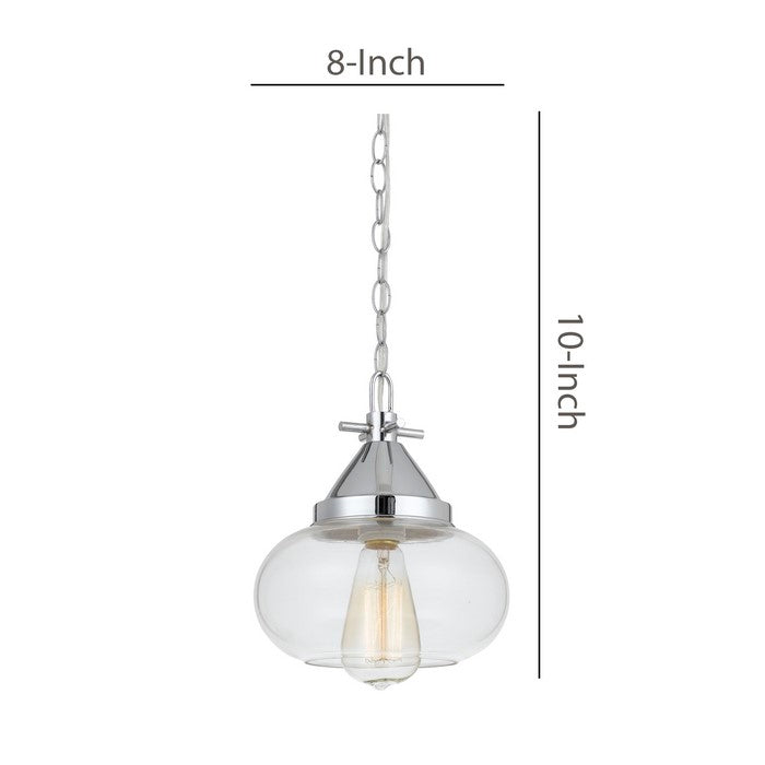 Round Glass Shade Pendant Lighting with Chain Design Cord, Silver and Clear