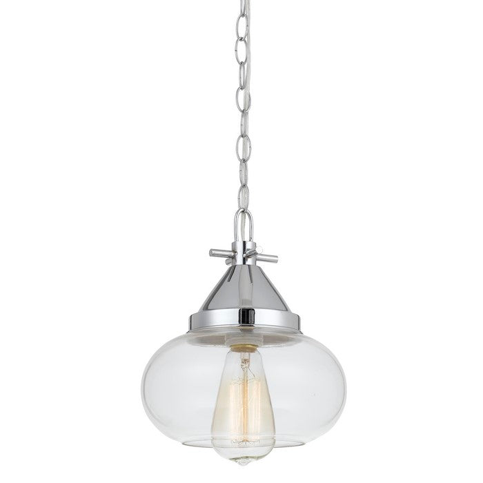 Round Glass Shade Pendant Lighting with Chain Design Cord, Silver and Clear