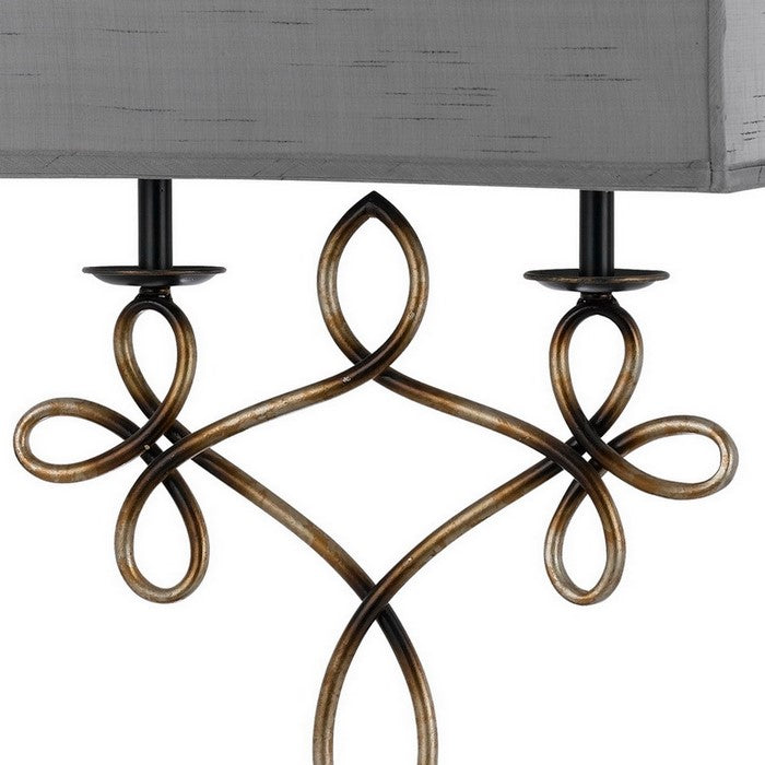 150W Table Lamp with Scrolled Resin Work and Fabric Shade, Gray and Black