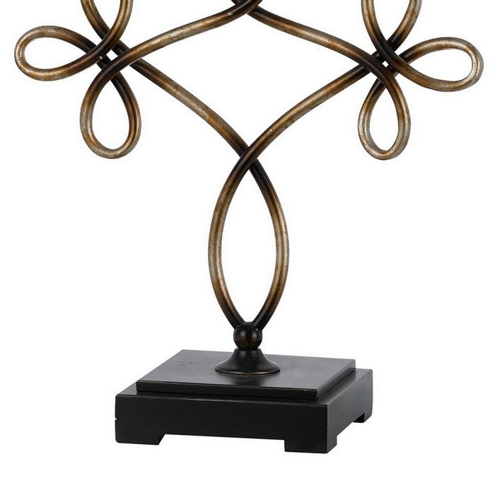150W Table Lamp with Scrolled Resin Work and Fabric Shade, Gray and Black