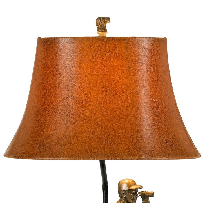 150 W Bell Shape Leatherette Shade Table Lamp with Hunter Resin Base, Brown