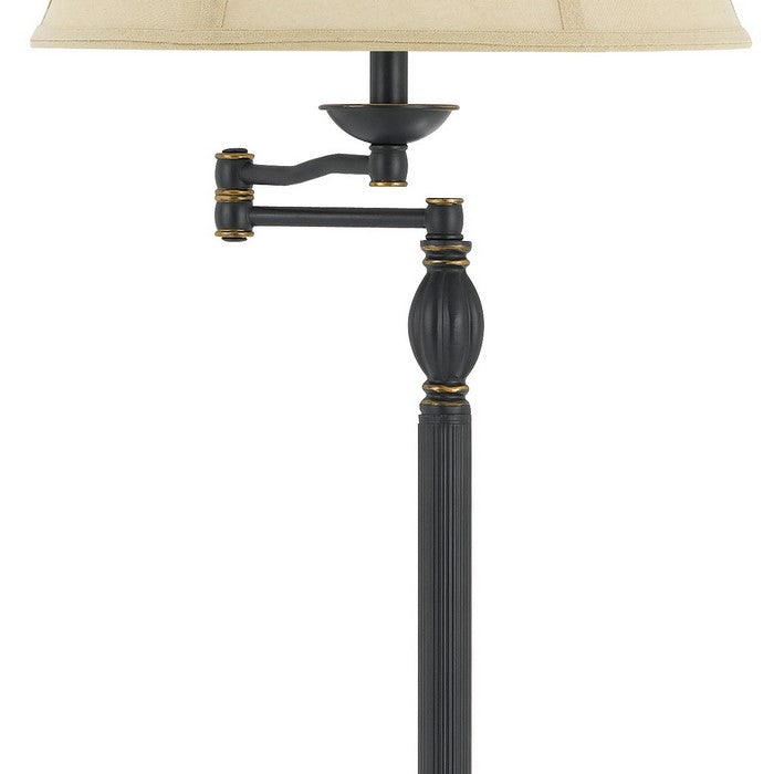 150W 3 Way Resin Swing Arm Floor Lamp with Bell Shade,Dark Bronze and Beige
