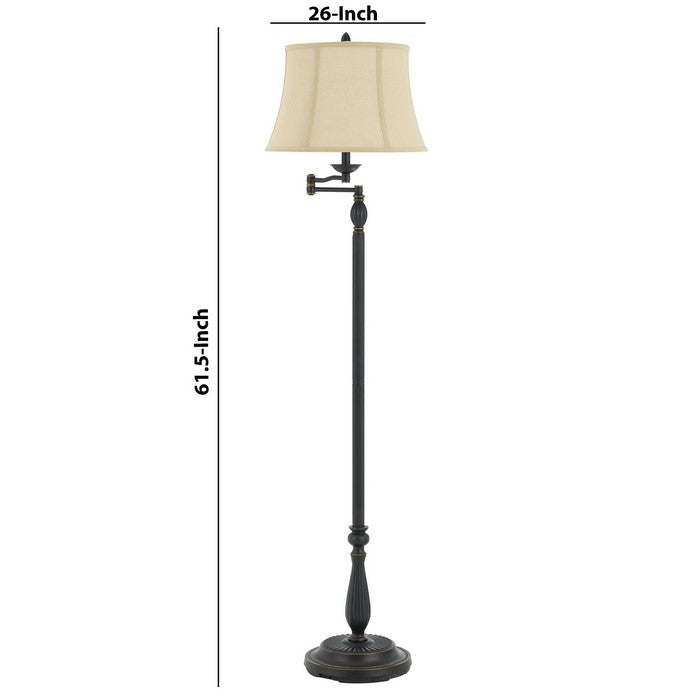 150W 3 Way Resin Swing Arm Floor Lamp with Bell Shade,Dark Bronze and Beige