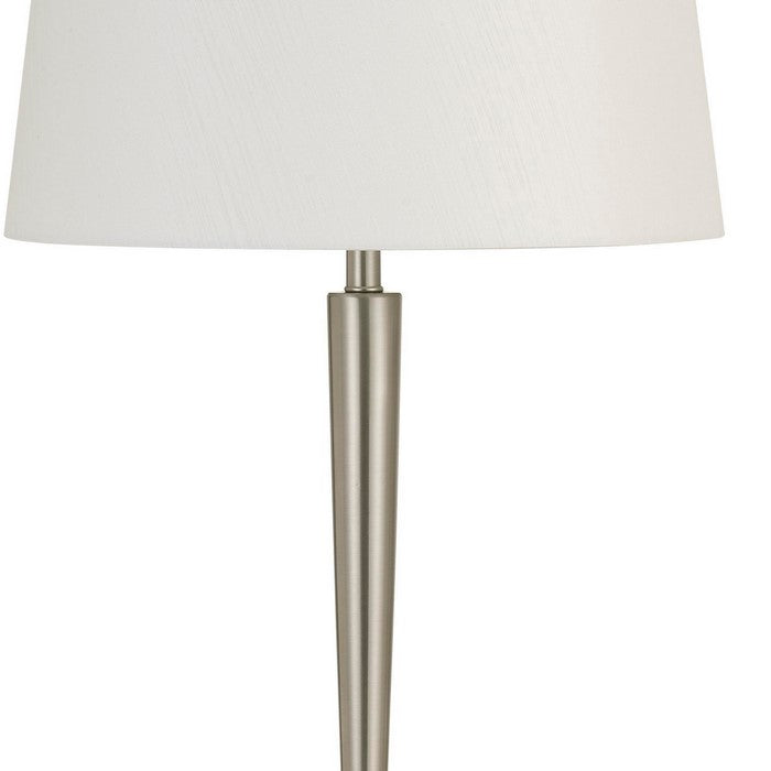 150W Metal Table Lamp with Oval Shade and 2 USB Outlets, White and Silver