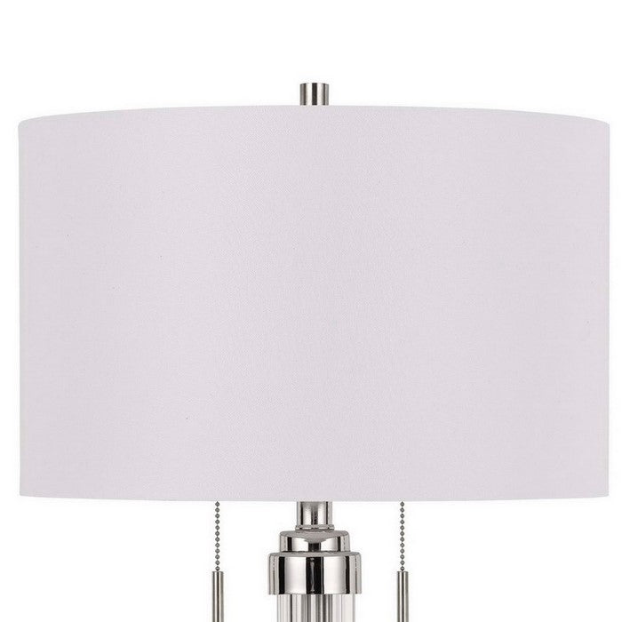 60 X 2 Watt Metal and Acrylic Table Lamp with Fabric Shade, White and Silver