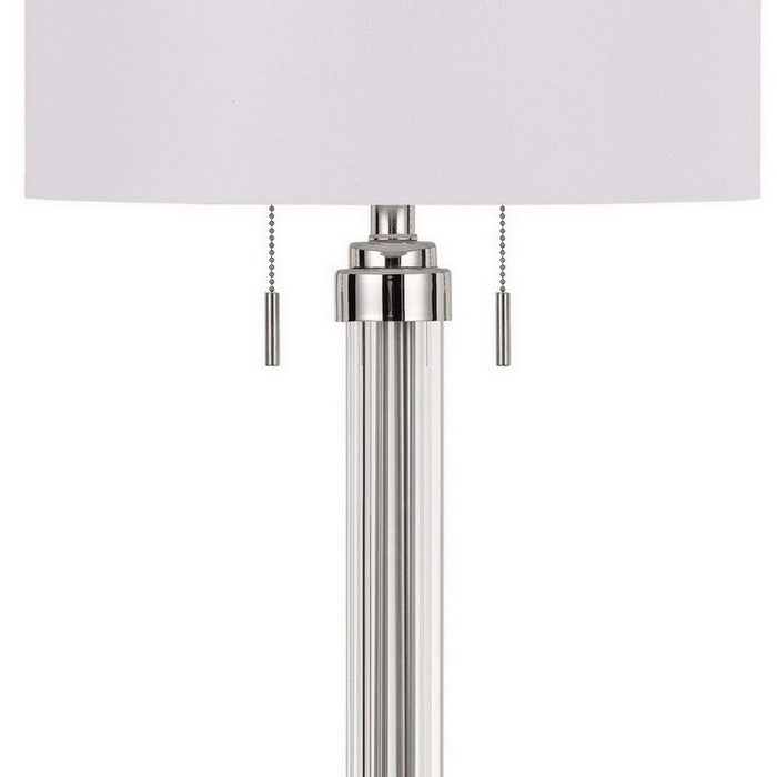 60 X 2 Watt Metal and Acrylic Table Lamp with Fabric Shade, White and Silver
