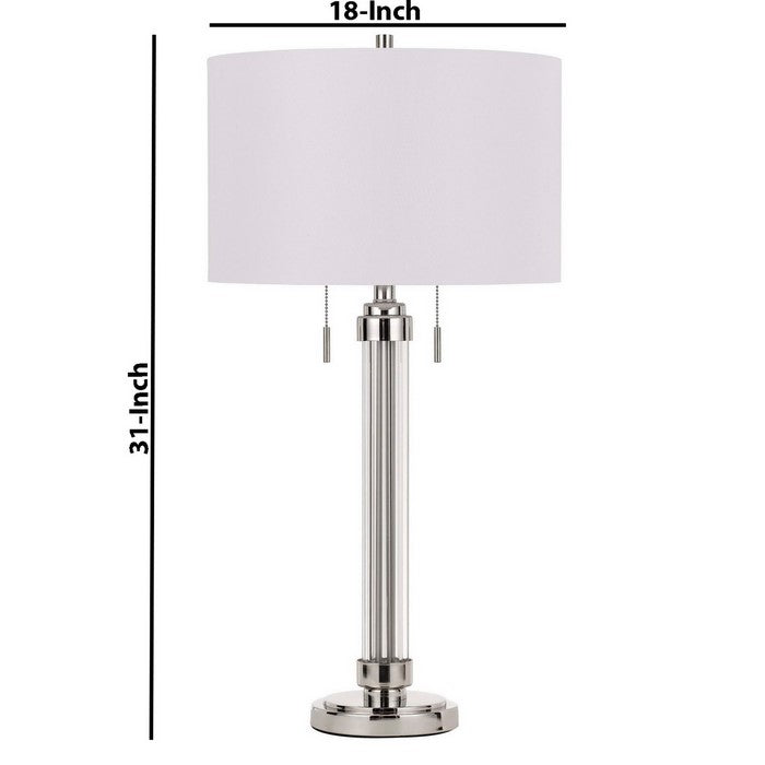 60 X 2 Watt Metal and Acrylic Table Lamp with Fabric Shade, White and Silver