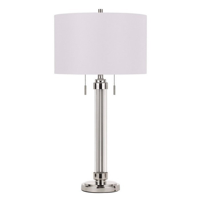 60 X 2 Watt Metal and Acrylic Table Lamp with Fabric Shade, White and Silver