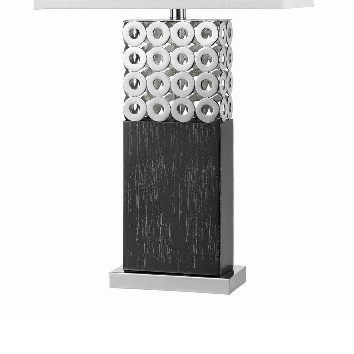 3 Way Rectangular Shade Table Lamp with Cut Out Metal Base,White and Chrome