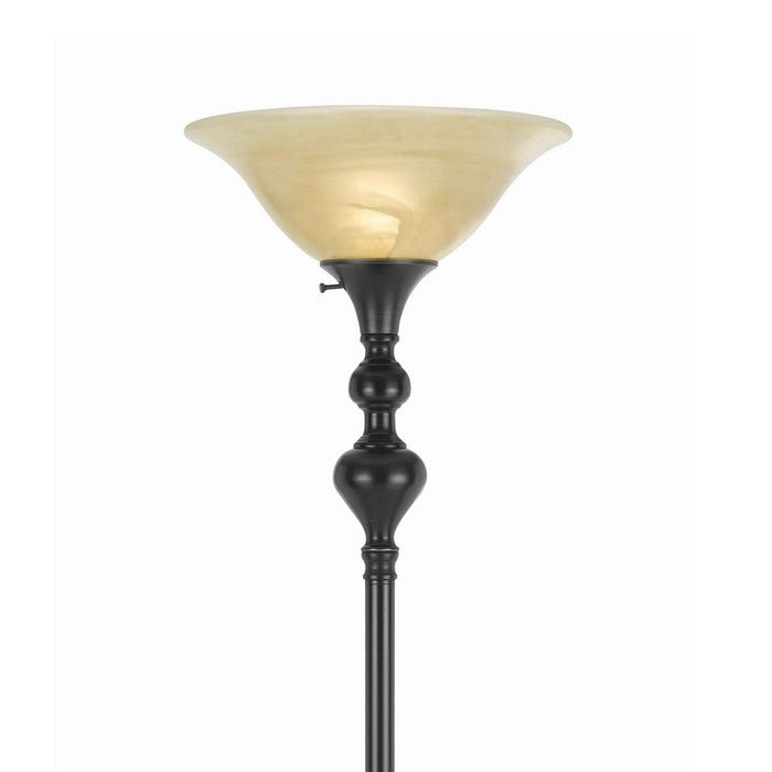 3 Way Glass Shade Torchiere Floor Lamp with Metal Pedestal Base, Black