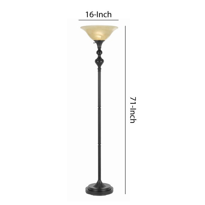 3 Way Glass Shade Torchiere Floor Lamp with Metal Pedestal Base, Black