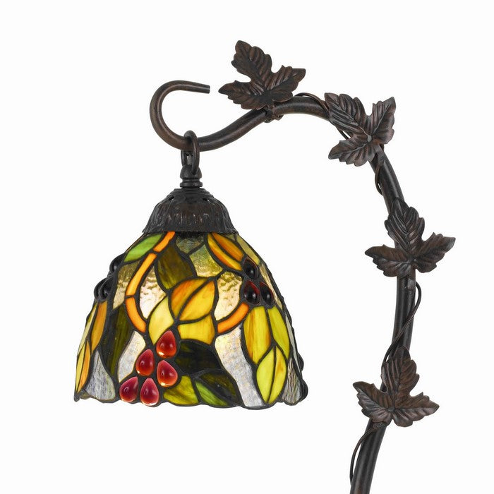 Hand Painted Table Lamp with Intricate Leaf Design Arched Base, Multicolor
