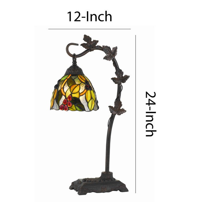 Hand Painted Table Lamp with Intricate Leaf Design Arched Base, Multicolor
